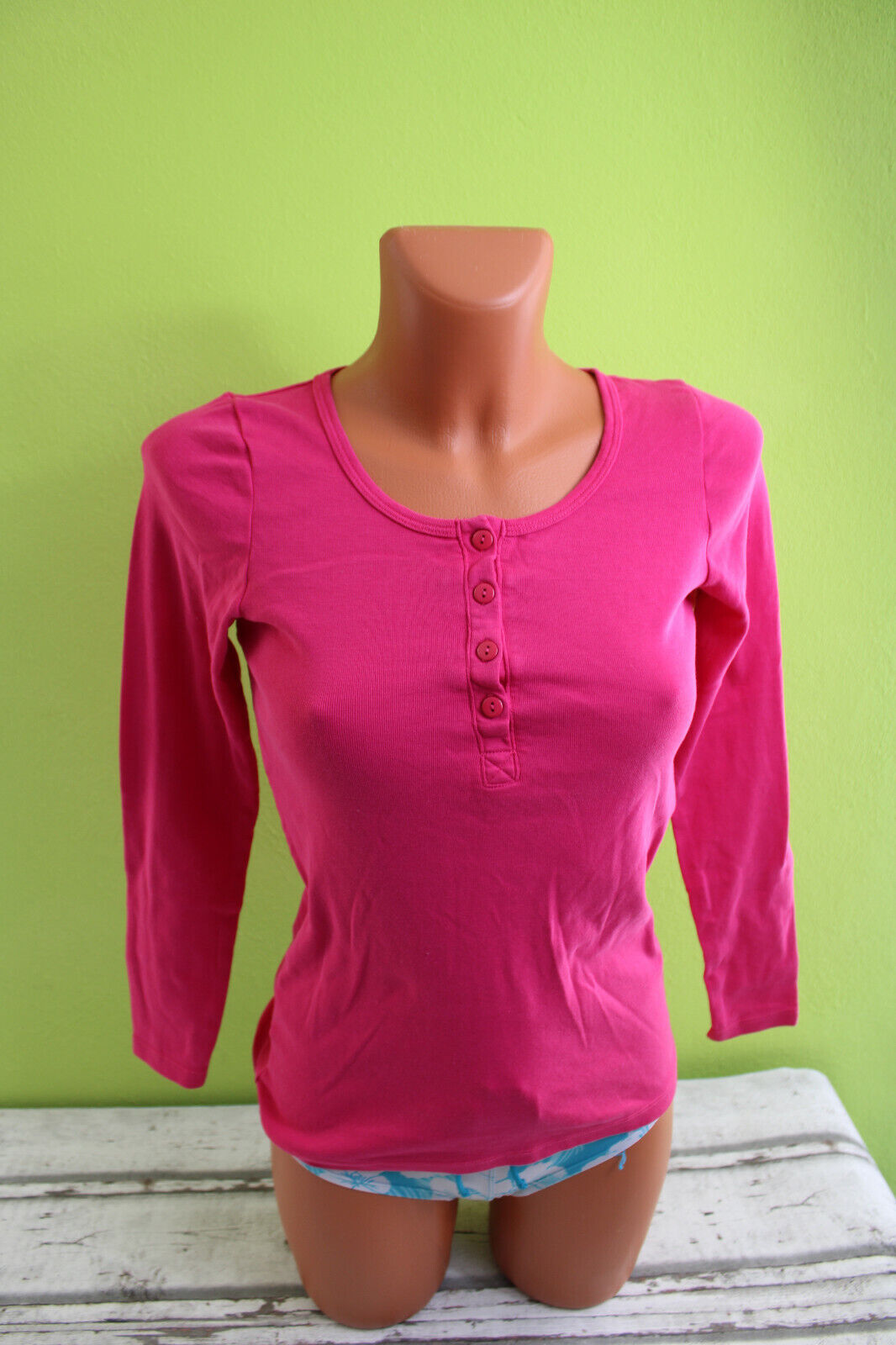 Box#42 HIS Longsleeve T-Shirt Shirt langarm rosa pink Knopfleiste XS 32/34 Damen