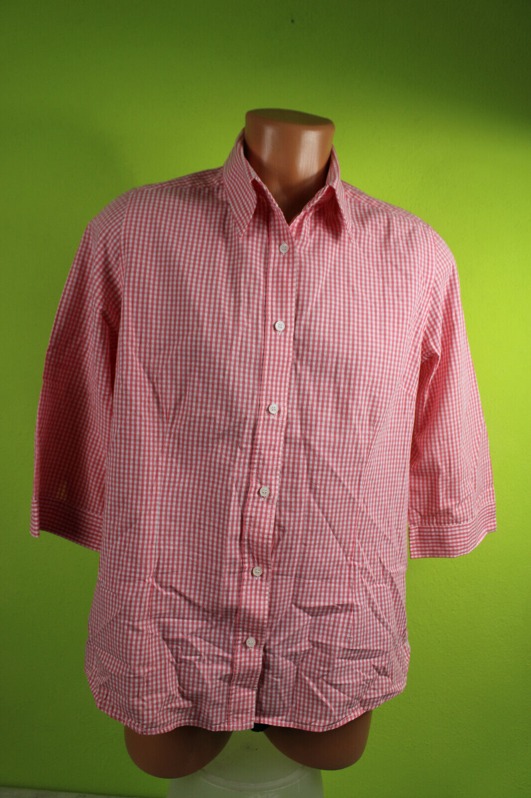 Box#82 Bluse Hemdbluse L 42 rosa kariert Damenbluse kurzarm Damen Bauernbluse