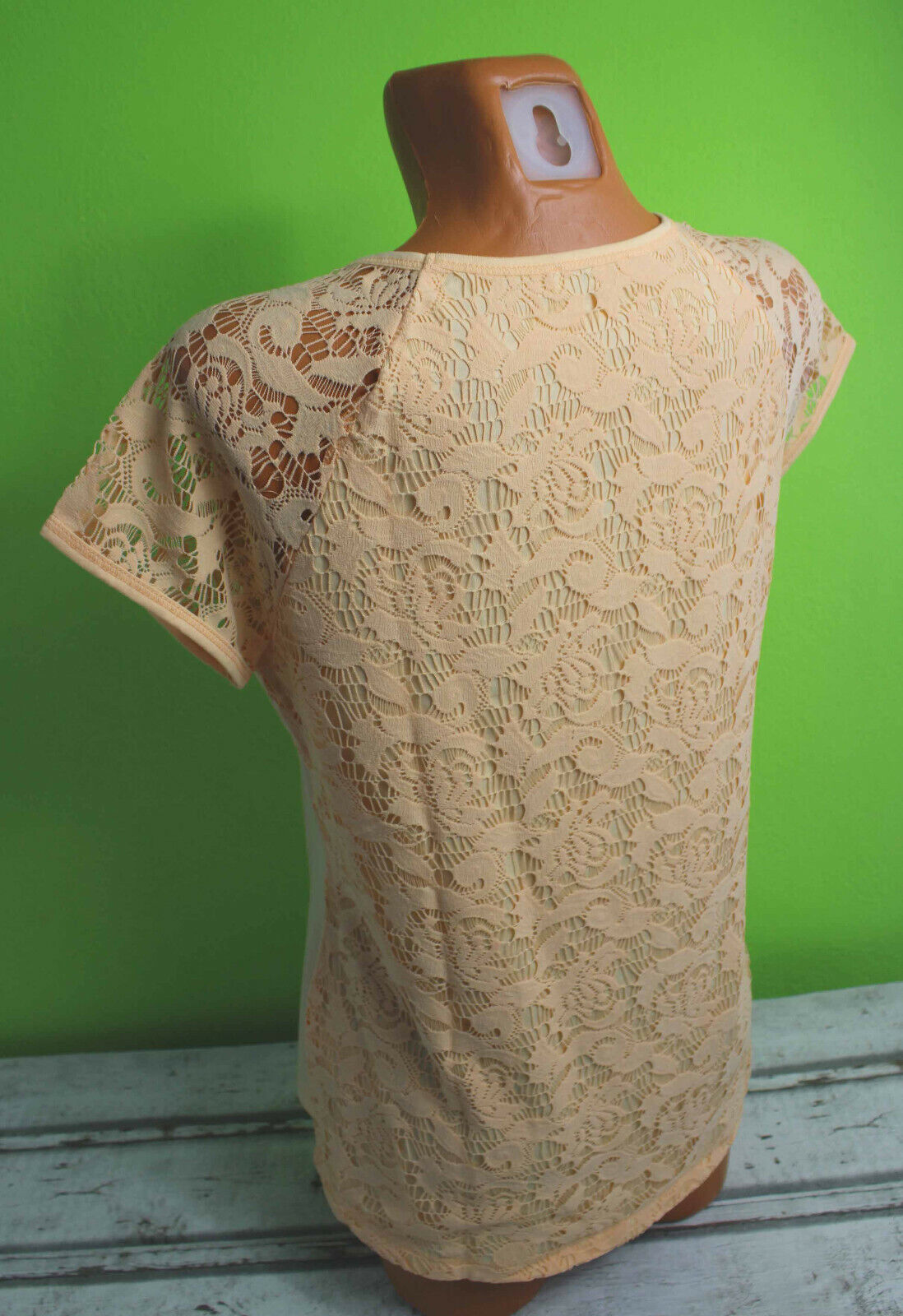 Box#89 Aniston Shirt kurzarm Spitzenshirt Kurzarmshirt Damen M 38 apricot