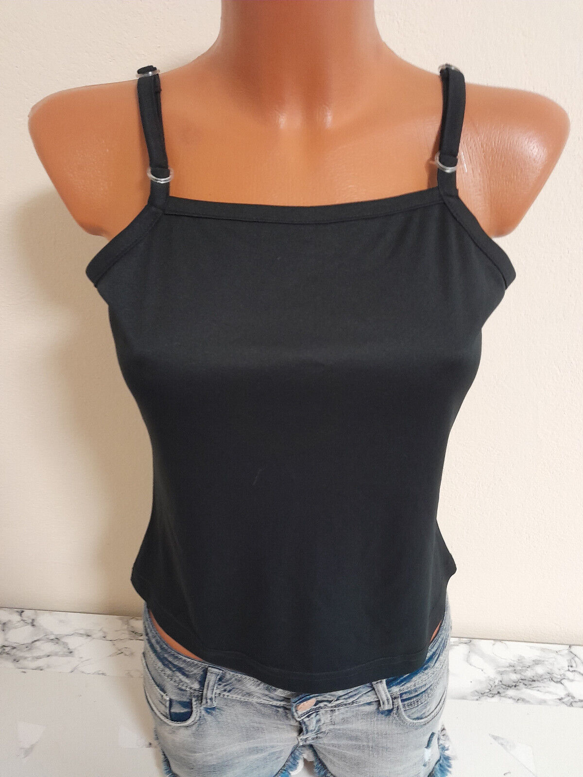 Box#94 New Mode Top XL 44 Shirt ärmellos bauchfrei schwarz kurzes Trägershirt