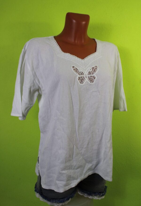 Shirt weiß XXL eher XL 44 T-Shirt Kurzarmshirt T-Shirt Crinkle Schmetterling
