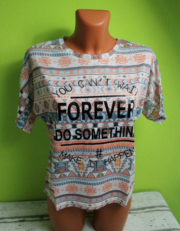 Shirt T-Shirt Blusenshirt kurzarm Muster Bluse Kurzarmshirt orange S/M 38/40