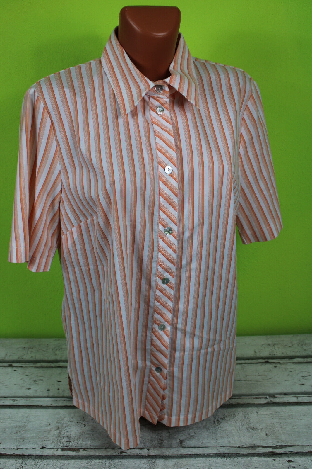 Stretchbluse L 44 rot weiß Damenbluse Bluse kurzarm Hemdbluse Damen stretchig