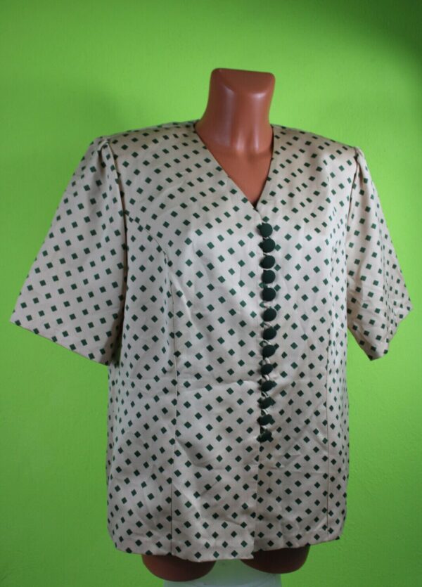 Vintage Bluse XL 44/46 kurzarm Damenbluse dünn Damen braun grün Muster
