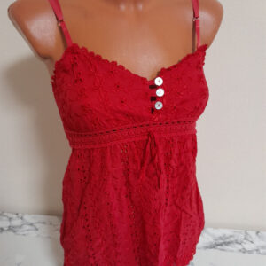 Top XS 34/36 Trägershirt mit Spitze rot Blusenshirt ärmellos Bluse Trägertop