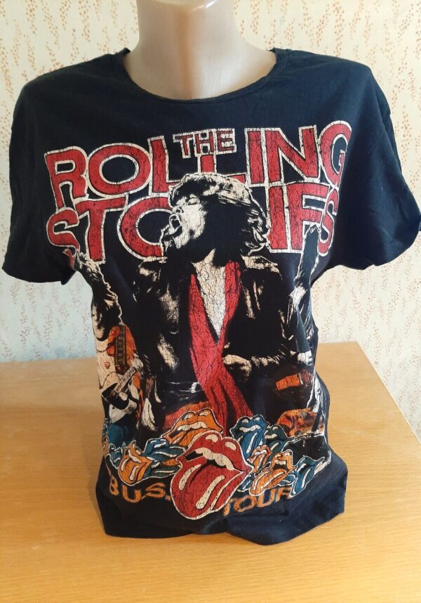 - ZARA T-Shirt Damen Gr. S 36 / 38 Motivdruck The Rolling Stones schwarz bunt