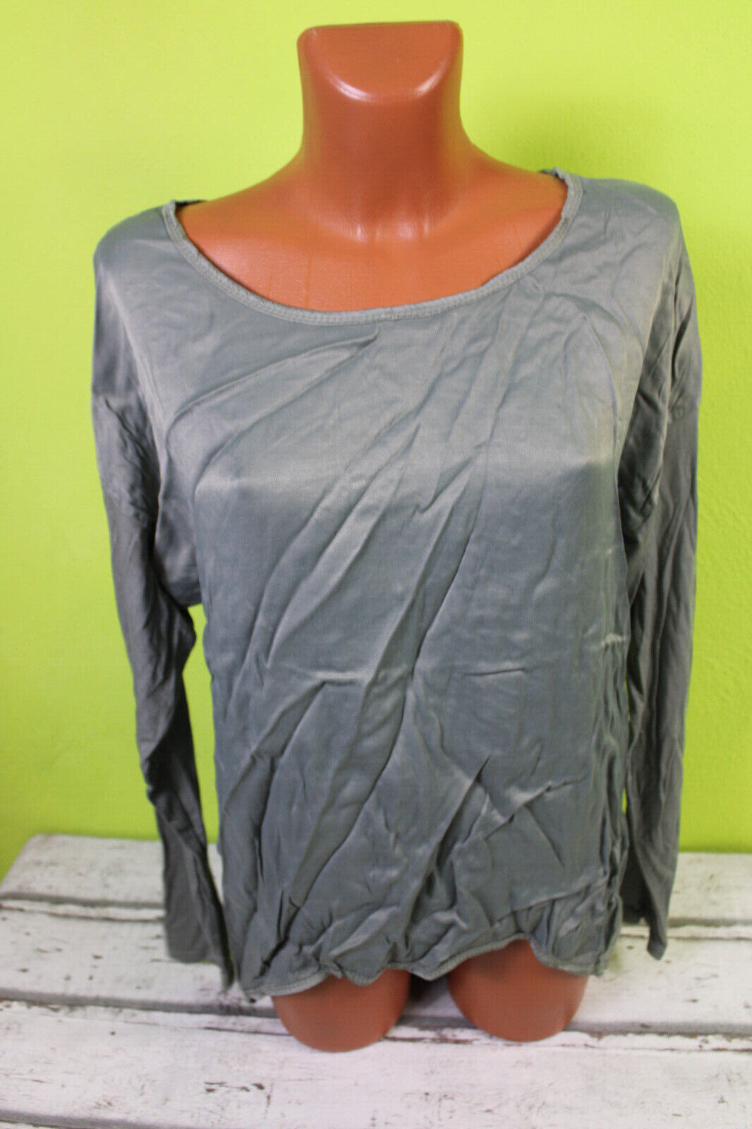 Blusenshirt Bluse Longshirt L 42 Shirt grau - grün Damen schimmernd
