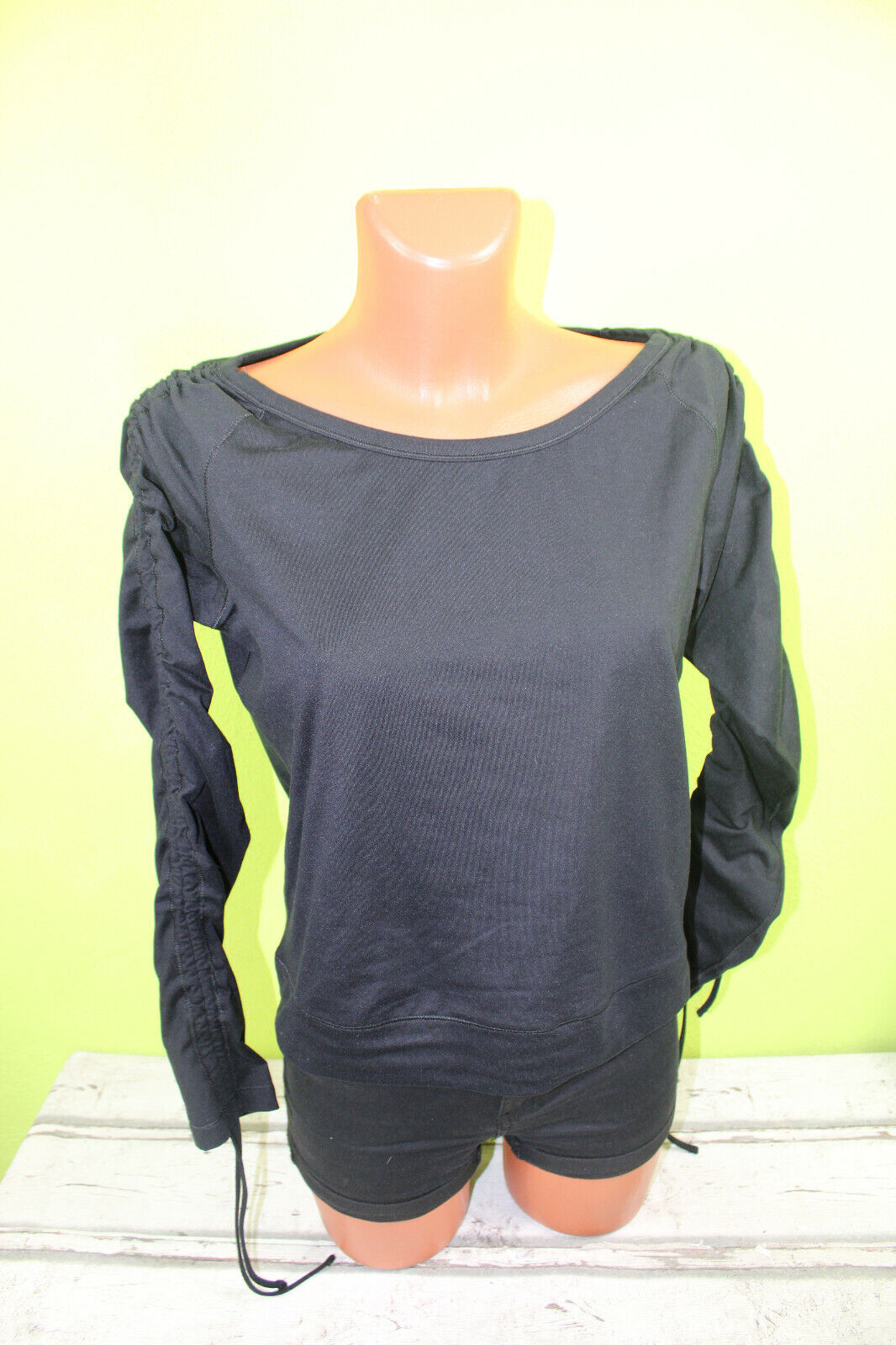 Box#11 Crane Shirt S 36/38 langarm schwarz T-Shirt Damenshirt stretch Raffärmel