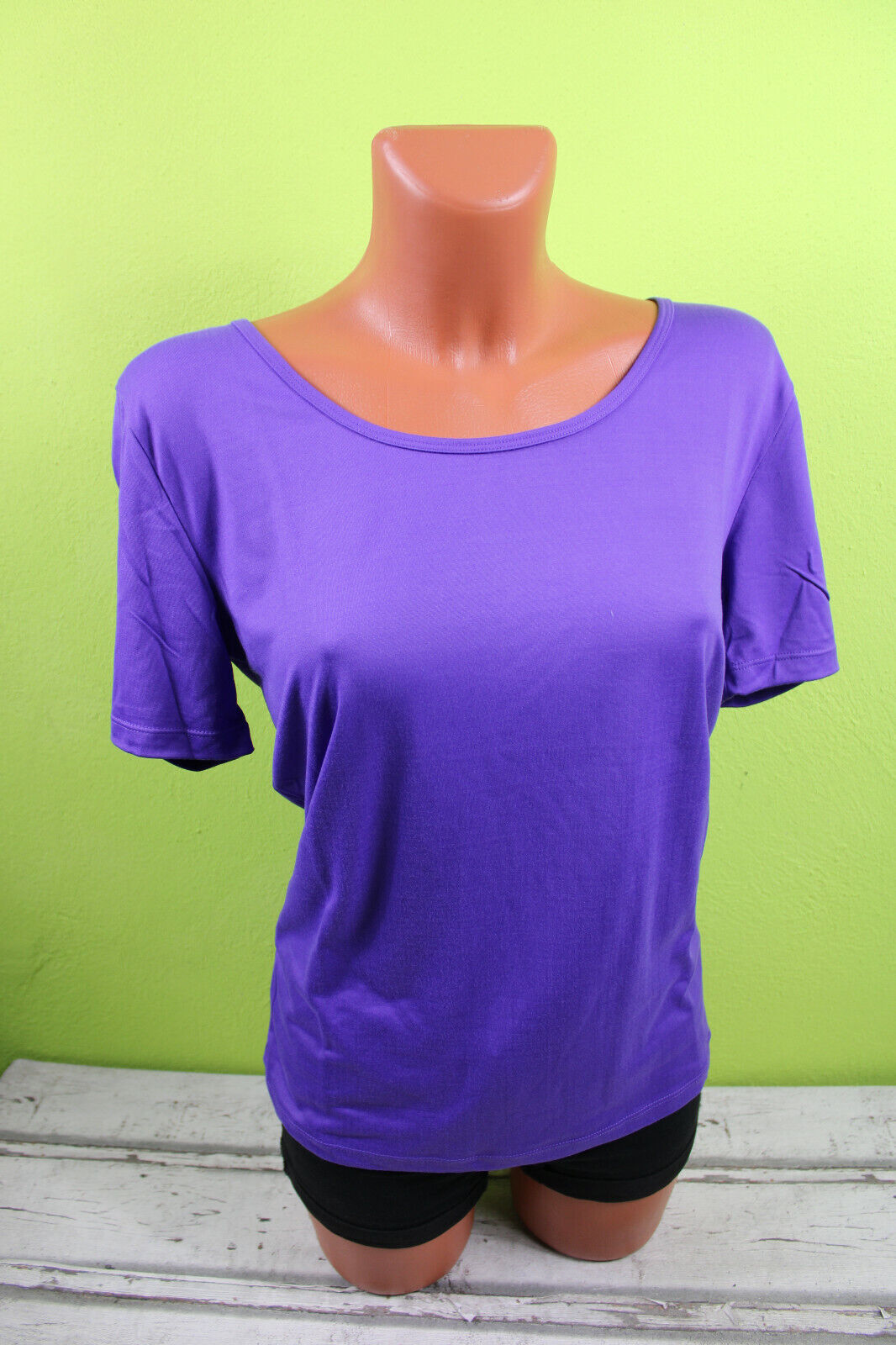 Box#111 3 Pagen Stretchshirt XL 44/46 T-Shirt lila Damen stretchig Kurzarmshirt