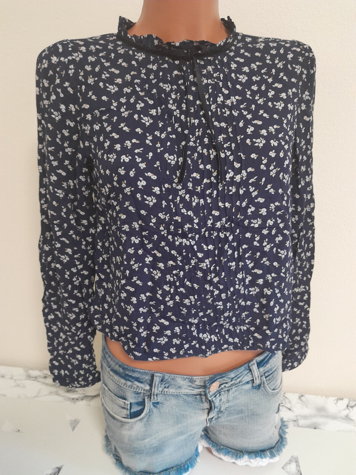 Box#120 Forever 21 Blusenshirt S 36 Shirt Bluse langarm blau T-Shirt bauchfrei