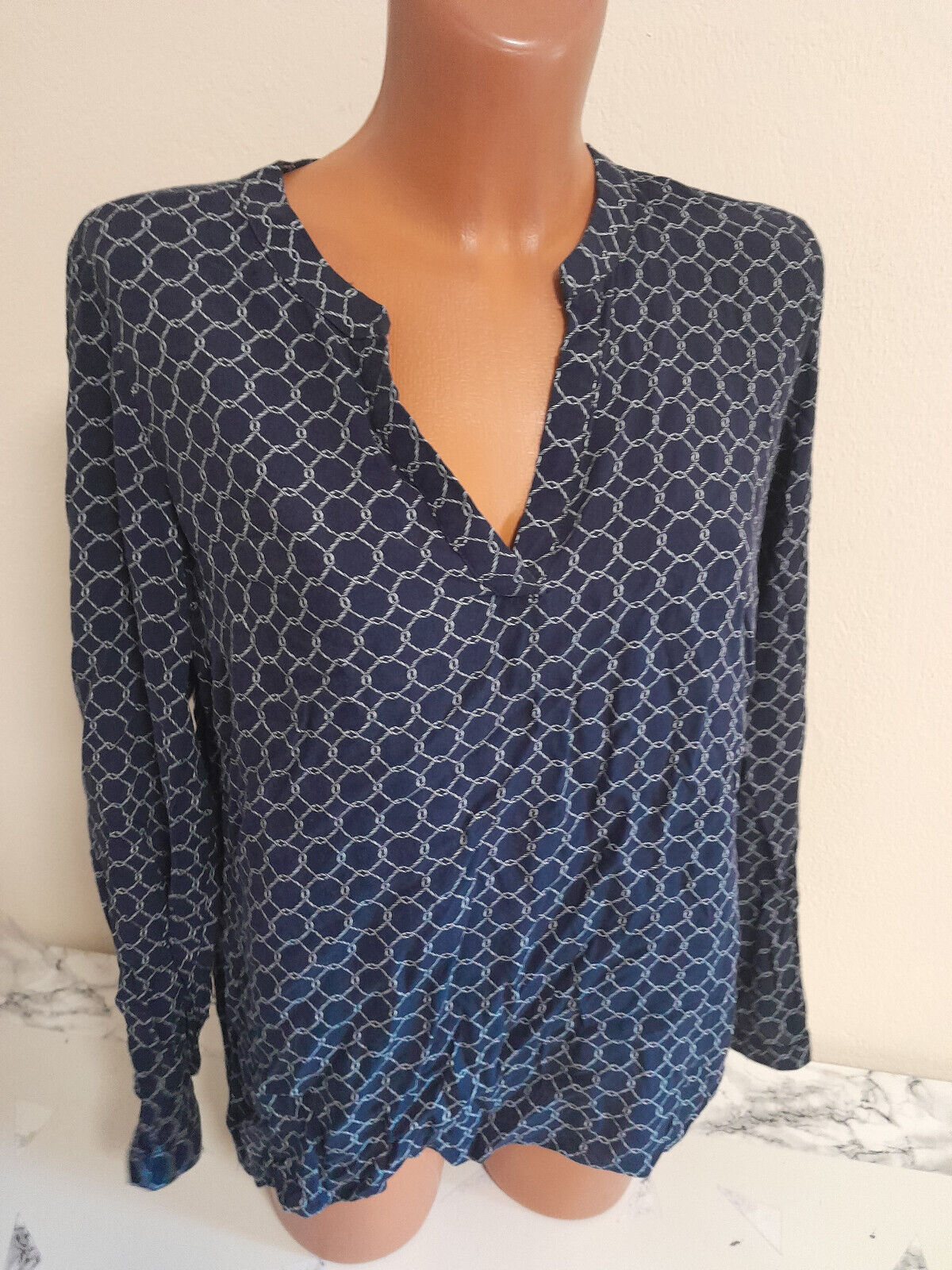 Box#13 Shirt M 38/40 Bluse dünnes Blusenshirt langarm blau weiß Bluse Damen