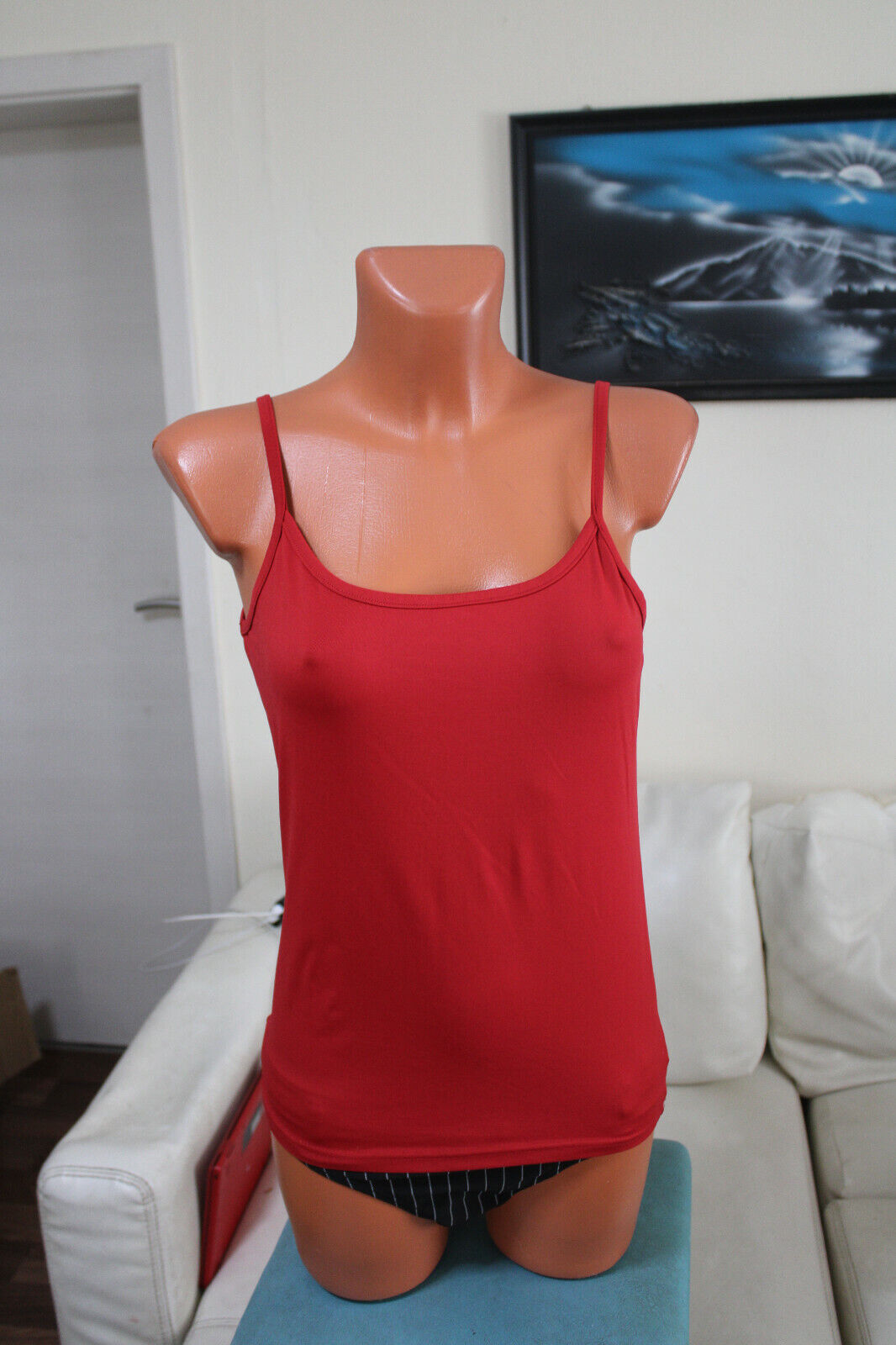 Box#16 C&A Top XL eher M 38 ärmellos rot Shirt Damentop Sommertop stretchig