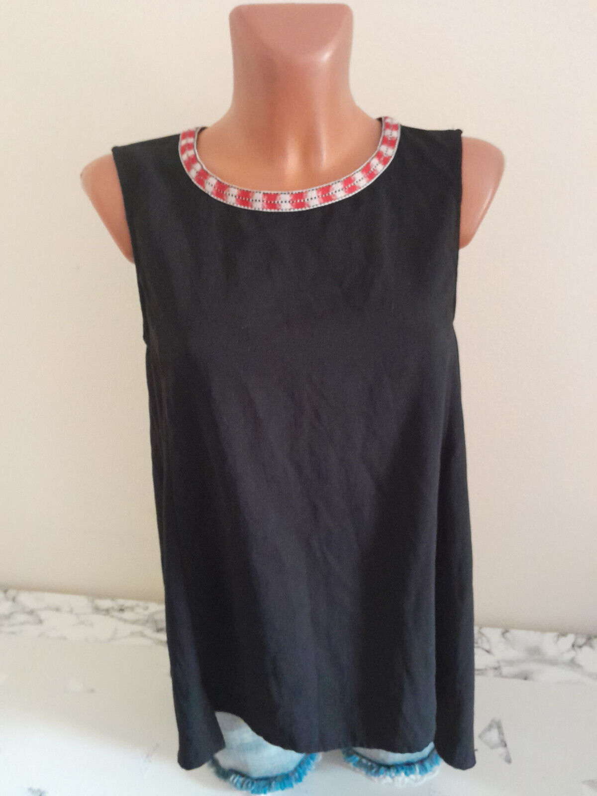 Box#20 H&M Top S 36 Trägershirt Shirt ärmellos dünnes Blusenshirt schwarz Damen