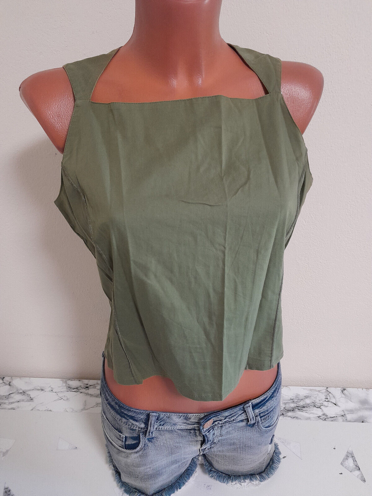 Box#23 Chaloc Tanktop 38 Top Tank grün stretchig Trägershirt Shirt ärmellos grün