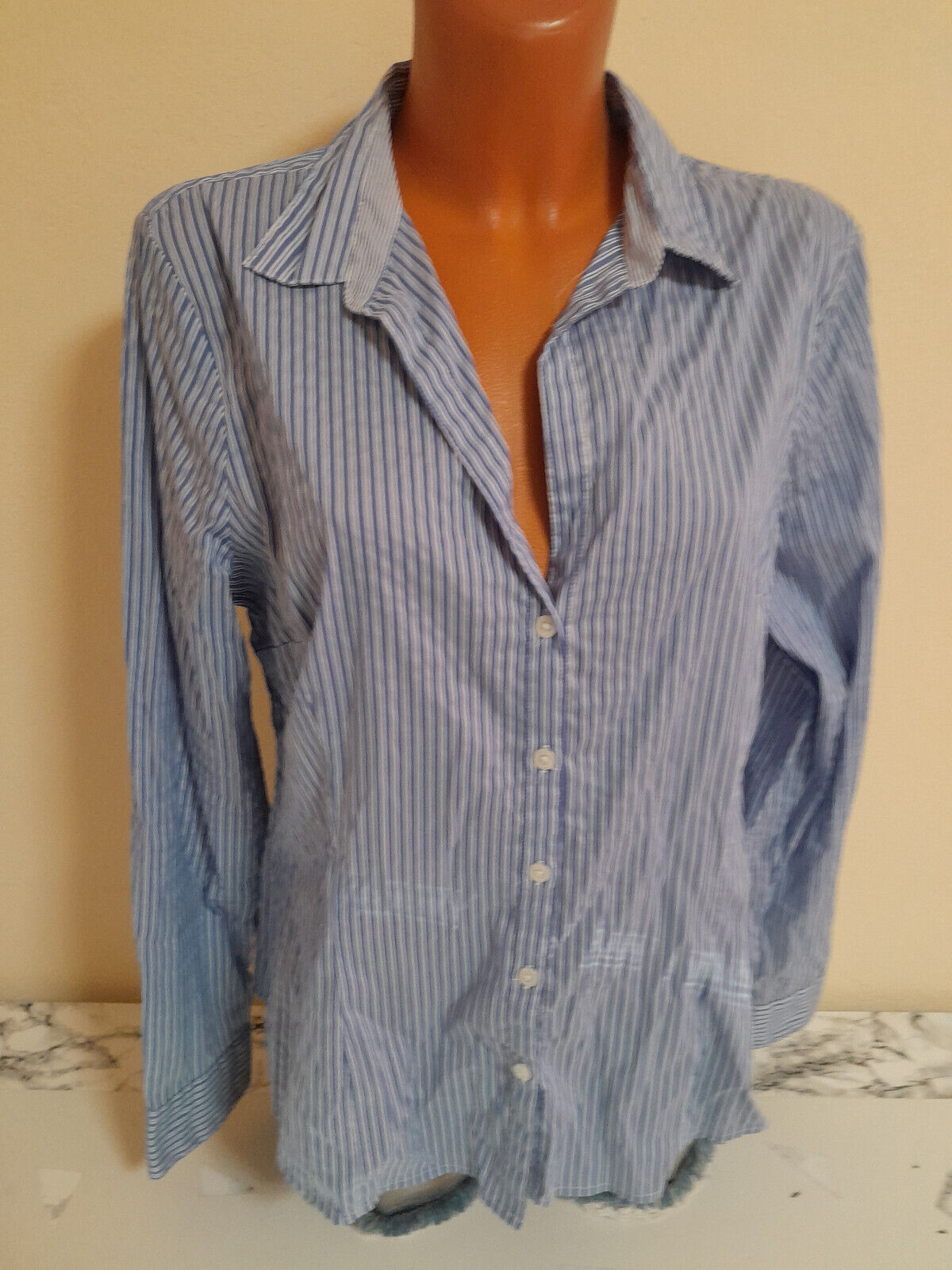 Box#22 H&M Bluse XL 46 langarm Hemdbluse Damenbluse blau gestreift stretch Damen