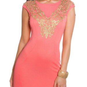 -Box#10 Koucla Etuikleid mit goldener Spitze in lachs /coral passt Größe M – Bild 14