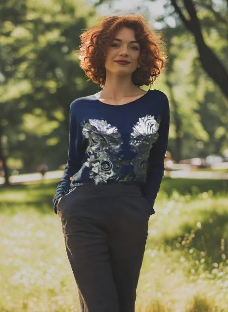 Box#94 D&F Langarmshirt blau Silber M 38/40 Shirt Longsleeve Damenshirt Basic