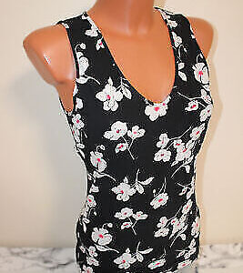 Box#88 Tezenis S 36 Tanktop schwarz Blumen ärmellos Trägertop Sommer Shirt