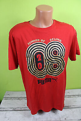 Box#76 PUMA XL T-Shirt kurzarm rot gold bedruckt Kurzarmshirt Sportshirt Herren