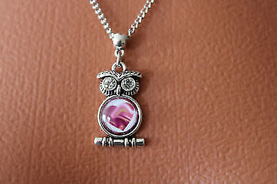 Modeschmuck zarte Kette Edelstahl mit Eulen Anhänger Rarität Glas Cabochon Herz