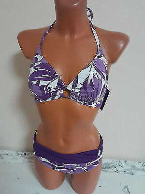 Box#39 Lascana Bademode Neckholder Bikini D passt S 34 C lila weiß Badeanzug