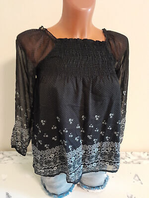 Box#28 Bluse 152 Blusenshirt langarm Shirt schulterfrei Punkte Chiffon Damen