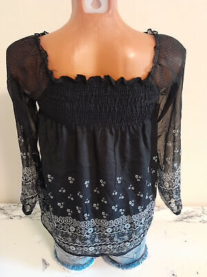 Box#28 Bluse 152 Blusenshirt langarm Shirt schulterfrei Punkte Chiffon Damen – Bild 5