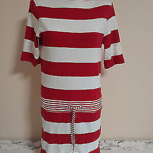 -Box#1 Esprit Kleid XS 34/36 knielang kurzarm rot weiß gestreift Midikleid Sweat