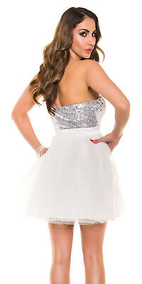 -Box#16 Koucla Ball-Party-Cocktail-Kleid mit Pailletten in weiß passt Größe XS/S – Bild 3