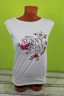 Box#90 TCM Longshirt Top Shirt ärmellos 146/152 Mädchen weiß Sommer Druck