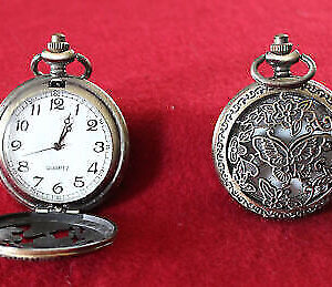 Vintage Taschenuhr Antik Look Quarz Messing Uhr Schmetterling Geschenkidee