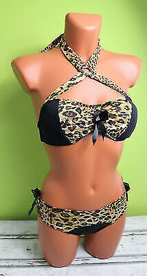 Box#115 In Stylefashion Bademode Bikini M passt S 36 B Leopard braun Neckholder