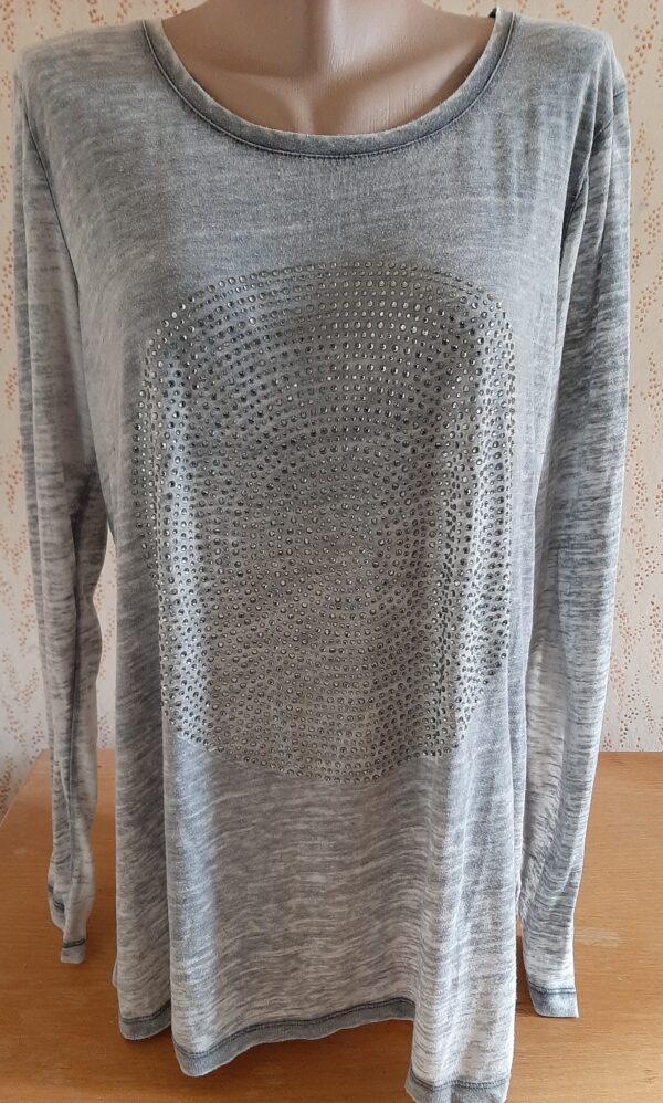 Box#88 Tom Tailor Langarmshirt L 42 Shirt grau Glitzer Steinchen Damen langam Longsleeve