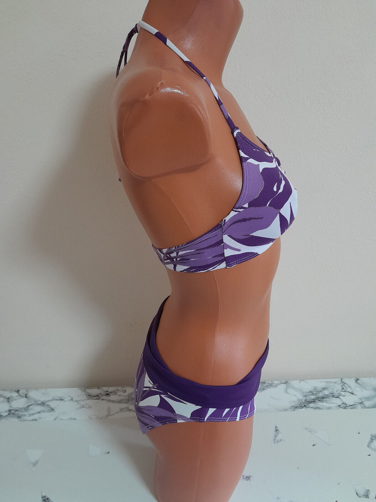 Box#39 Lascana 2 tlg Bademode Neckholder Bikini XS 32 B lila weiß Badeanzug – Bild 4