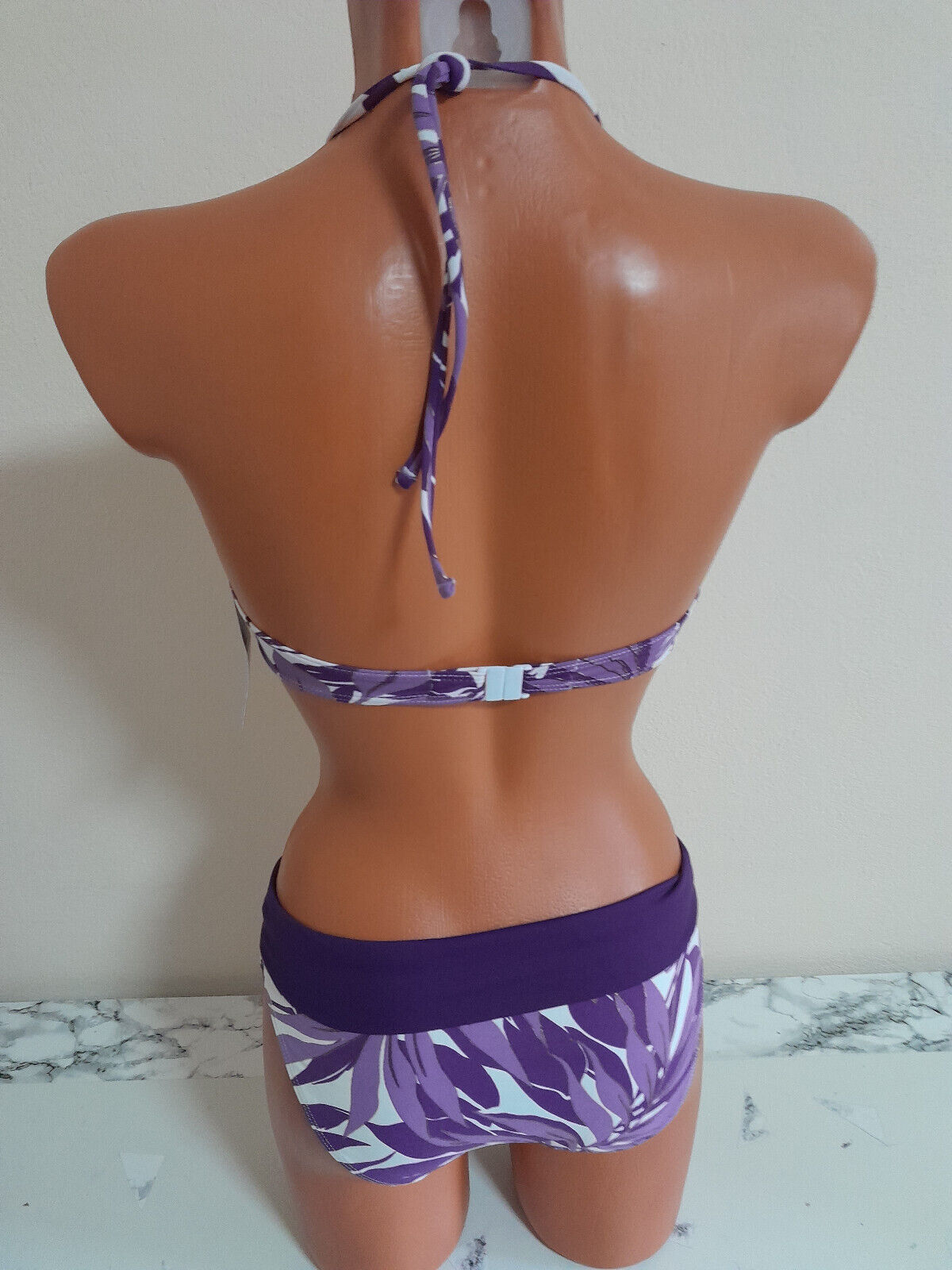 Box#39 Lascana 2 tlg Bademode Neckholder Bikini XS 32 B lila weiß Badeanzug – Bild 5