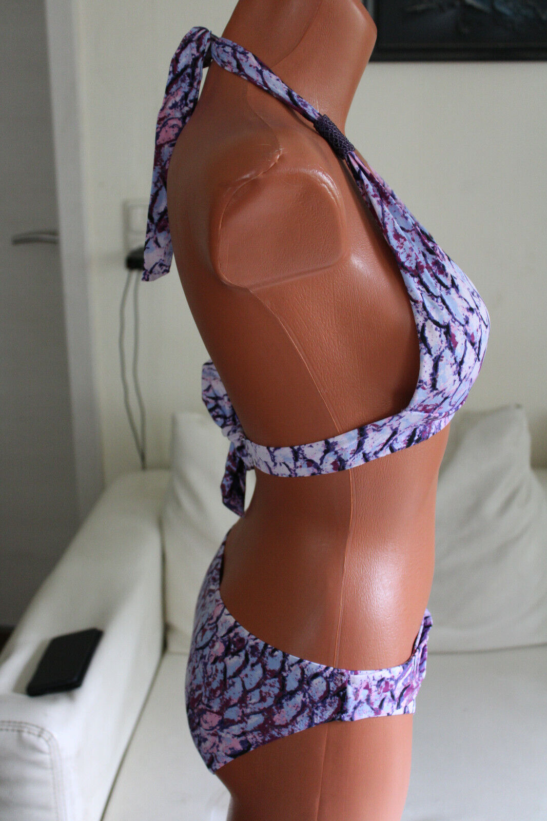 Box#39 Lascana Bademode Push Up Bikini XS 34 B Neckholder lila weiß Polster – Bild 4