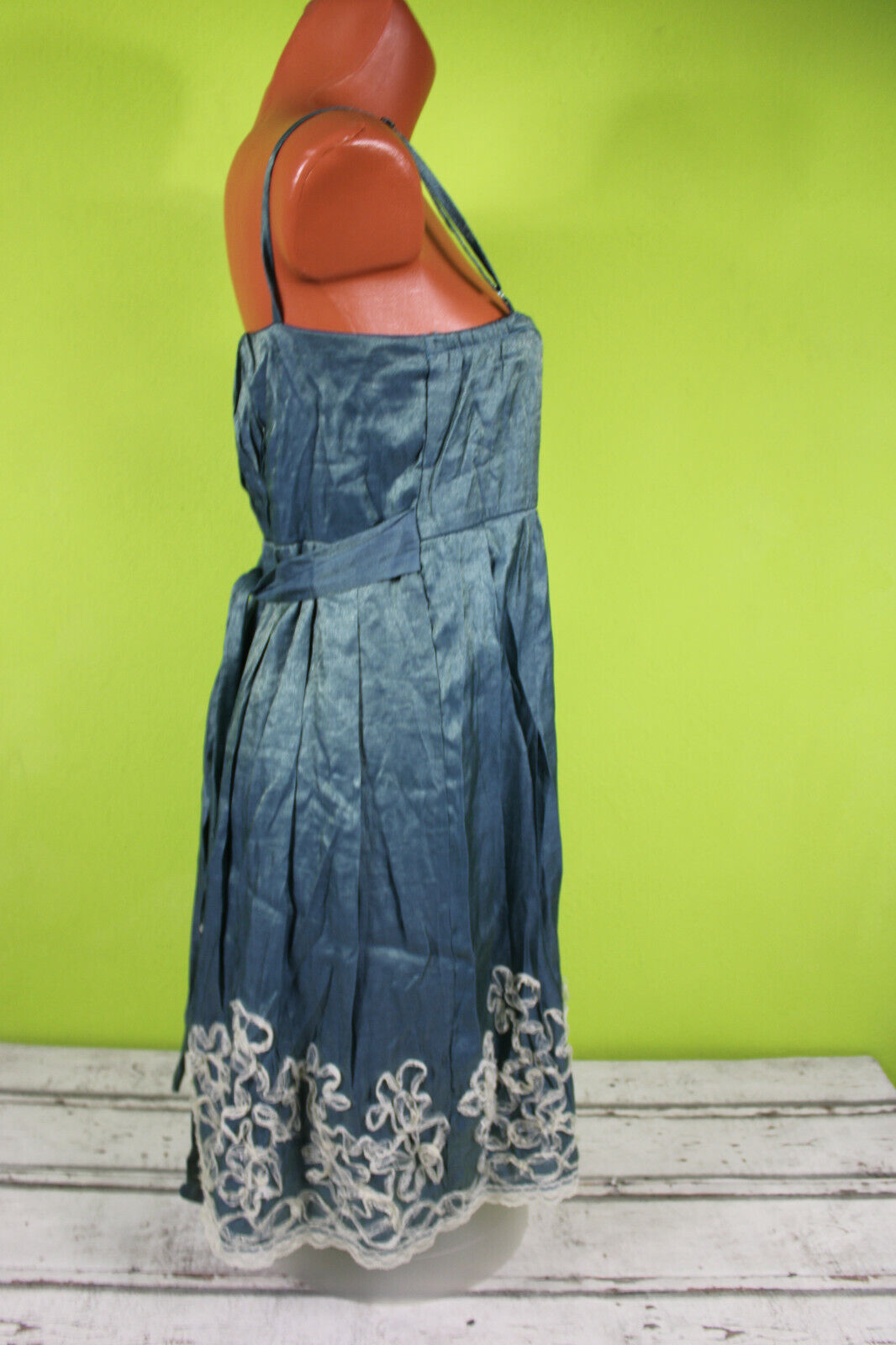 Uttam Kleid blau Glitzer gold S 36/38 Minikleid Trägerkleid bestickt Damenkleid – Bild 3