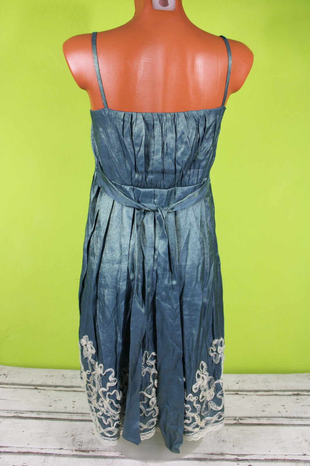 Uttam Kleid blau Glitzer gold S 36/38 Minikleid Trägerkleid bestickt Damenkleid – Bild 4