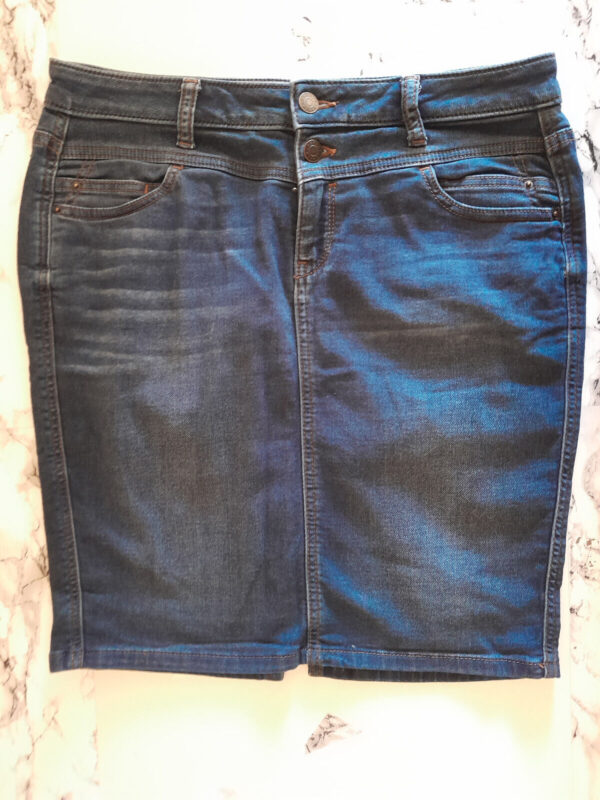 Box#88 Esprit Jeansrock M 40 Midirock knielang blau Damen Taschen Rock stretchig