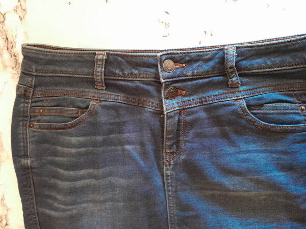 Box#88 Esprit Jeansrock M 40 Midirock knielang blau Damen Taschen Rock stretchig – Bild 2